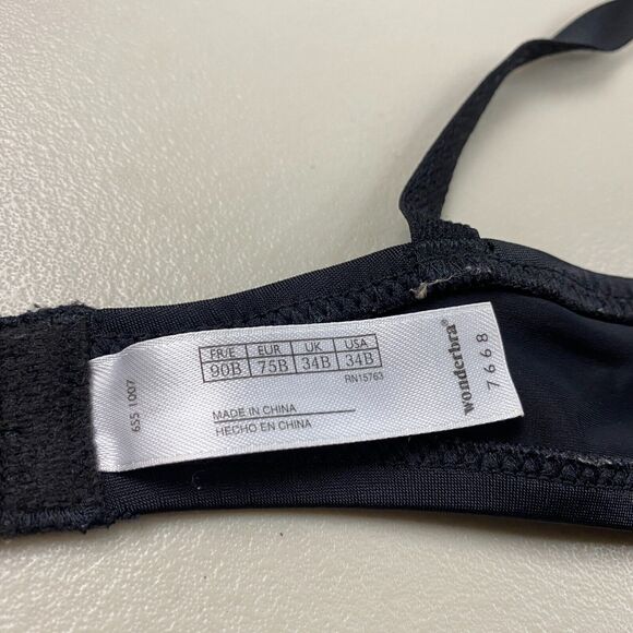 Vintage Wonderbra Bra 34B Black Padded Pushup Underwire Add a Cup 90s Y2K 7668 - Picture 9 of 11